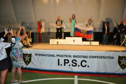 Awarding ceremony Open division Lady category1st A. Karelina RUS, 2nd I. Canetta ITA and 3rd N. Rumyantseva RUS