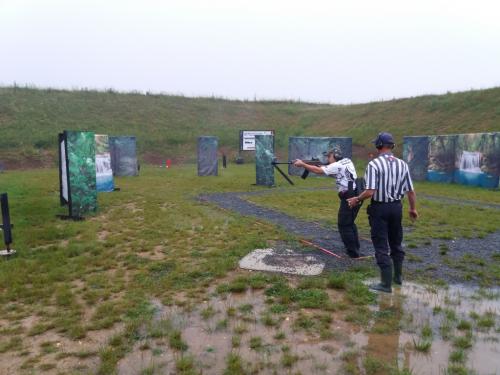 V. Vinduska in actionU-shaped birdshot stage